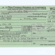 War Department Government Request for Transportation Kenneth Davis